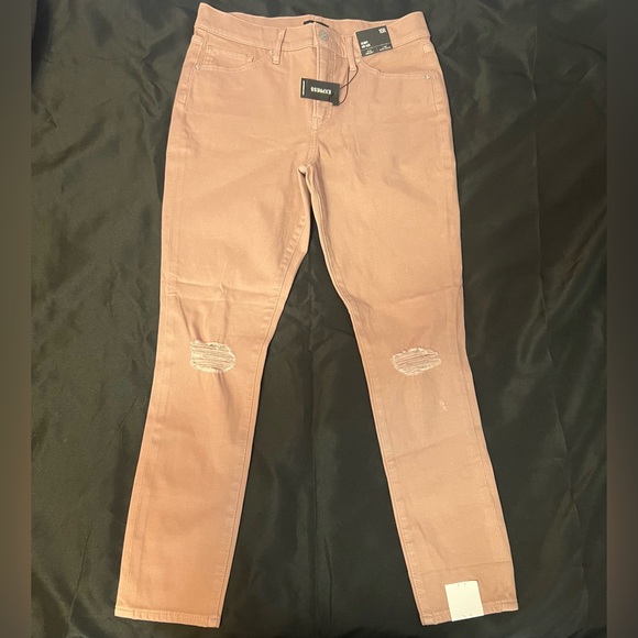 Express Denim - EXPRESS Skinny Mid-Rise Distressed Jeans - Blush Pink